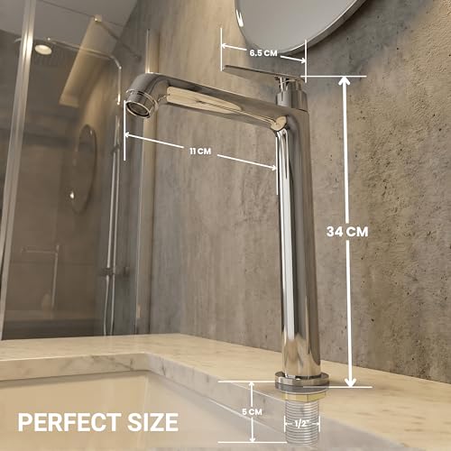 Image of GLOXY Premium Brass 30CM (12 INCH) High Neck Long Pillar Tap Chrome Finish with Stylish Nano Lever Combo Pack of 3 - Deck Mount Long Neck Faucet for Kitchen Sinks & Wash Basins - 10 Years Warranty