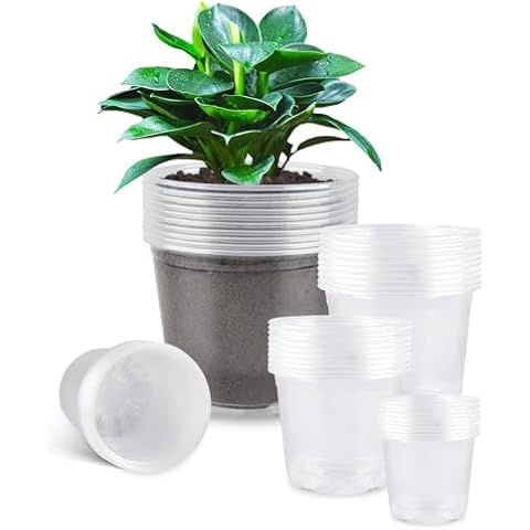 RAOOKIF 50 Pack Clear Nursery Pots Variety Pack, 7/6/5/4/3.5 Inch Clear Nursery Pot for Plants, Plastic Plant Pots with Drainage Holes, Garden Pots for Flower Seedling, Cuttings, Transplanting Cover