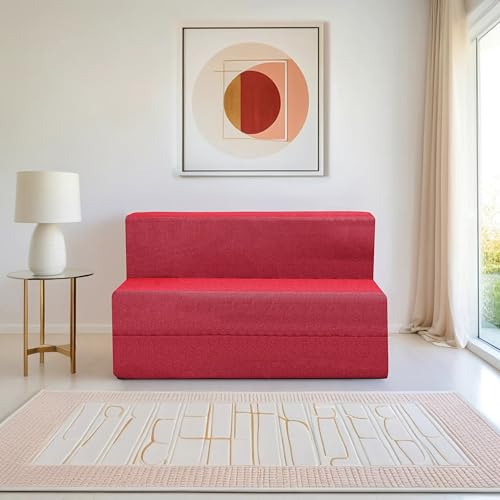 Image of Amazon Brand - Solimo 2 Seater 4 * 6 Jute Fabric Washable Cover Sofa Cum Bed2 Seater Double Foam Fold Out Sofa Cum Bed (Finish Color - Maroon Delivery Condition - Pre-Assembled)