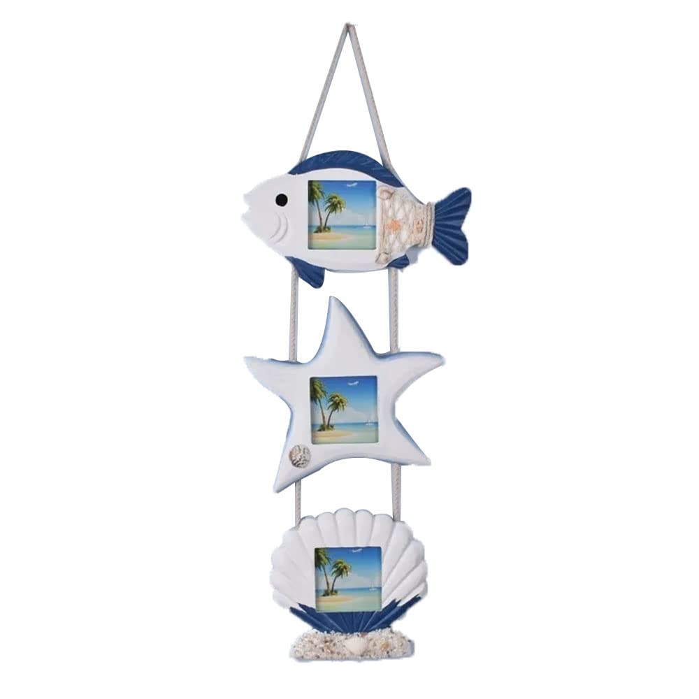Cadres photo méditerranéens triple bleu suspension murale fait main 9cm