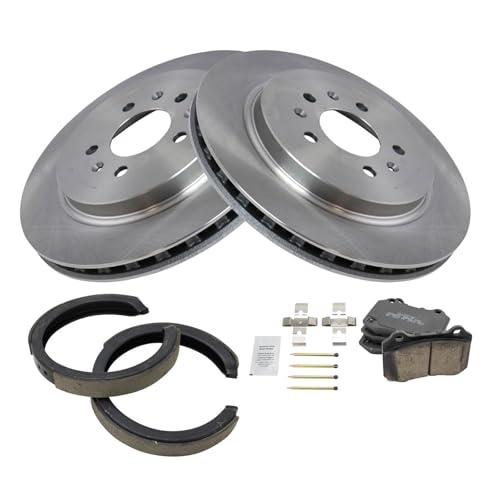 Image of TRQ Rear Brake Pad and Rotor Set Ceramic Rotors Parking Shoe Brake Code J56 JE5 Compatible with 2005-2010 Cadillac STS