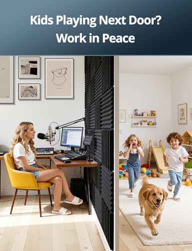 Image of Kuchoow Sound Proof Foam Panels for Walls Dampening and Absorbing Soundproof Acoustic Tiles, 8 Pack Self Adhesive Noise Damping & Cancelling Room Decor for Studio Recording Home Door, 12 x 12 x 1 Inch