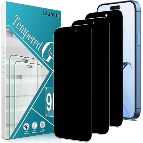 Slanku 3 Pack For iPhone 16 Pro Privacy Screen Protector Anti-Spy 9H Hardness Tempered Glass Case Friendly NO Bubbles Anti Scratch