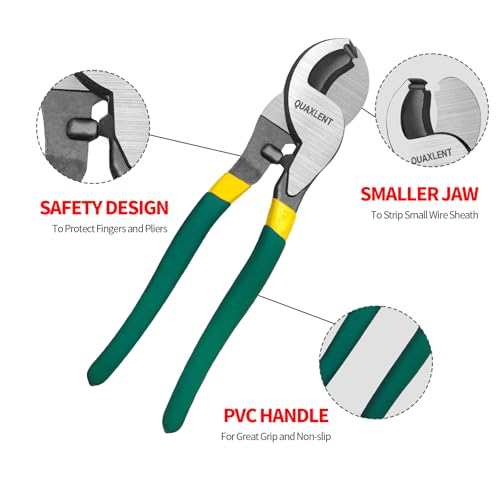 Image of 10 Inch Large Cable Cutter Heavy Duty High Leverage Big Wire Cutting Plier Tool for 4 /0 Aluminum 2 /0 Soft Copper and 100PR 24AWG Comm Cable, Green
