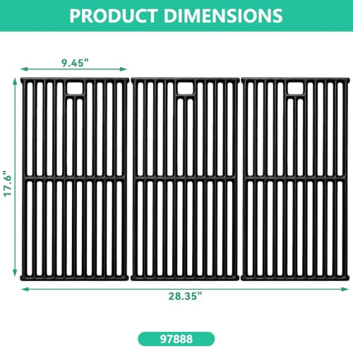 Image of 97888 24367 Grill Grates Replacement Parts for Monument 24633 41847NG 35633 35633R 35633G 35633B 13892 17842 D405 D425, 17.6 inch Cast Iron Cooking Grids for Monument 4 Burner Gas Grills, 3 Pack