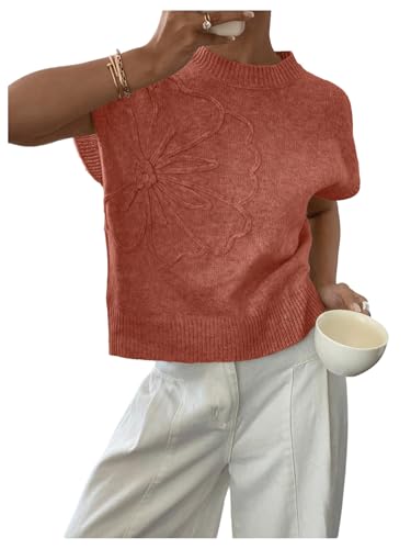Image of SOLY HUX Women's Short Sleeve Sweater 3D Floral Sweaters Pullover Tank Tops Knit Vest Trendy Fashion Clothing