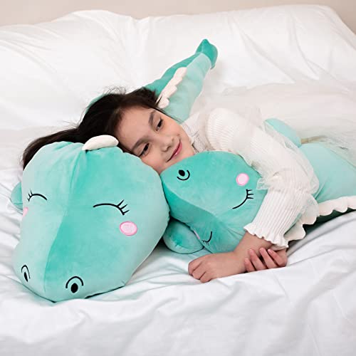 Aiuidun Dinosaur Plush Toy Soft Big Dino Stuffed Animals Body Pillow,Cute Long Dinosaur Plush Hugging Pillow Lumbar Back Cushion Toys Doll Gifts for Kids (Green - Image 3