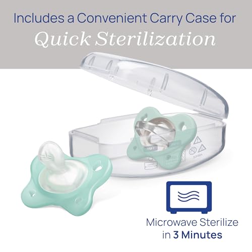 Image of Chicco PhysioForma Dual Soft Orthodontic Pacifier for Babies 0-2 Months, 100% Soft Silicone, Supports Breathing, One-Piece Design, Included Sterilizing Case, BPA Free, 2-Pack, Seafoam