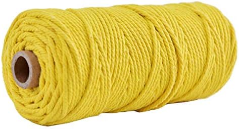 Vivianbuy Yellow 3mm/4mm Dia 328ft Macrame Cotton Cord Twist Macrame String Soft Macrame Rope for Handmade Plant Hanger Craft Making and DIY Projects