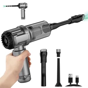 suloea Akku Handstaubsauger Kabellos – Mini Staubsauger Auto Stark mit Gebläse, USB-C Wiederaufladbar, Handsauger für Auto, Büro & Zuhause