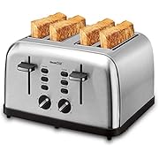 Toaster 4 Slice, Geek Chef Extra Wide Slots Stainless Steel Four Slice Toaster, Bagel/Defrost/Cancel Function 6 Browning Settings Auto Pop-up Remoable Crumb Tray (4-slice)