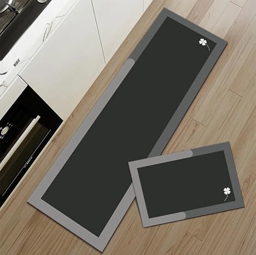 Alfombra Cocina 50X80Cm+50X160Cm Gris Oscuro Modernas Lavables Alfombras De Cocina Antideslizantes, Antiincrustante, Duradero,Anti Fatiga para Salón, Dormitorio,Baño, Pasillo
