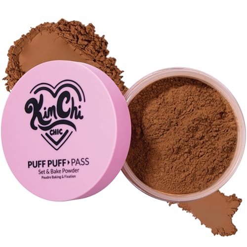 Image of KimChiChic Beauty Puff Puff Pass Set and Bake Setting Powder for Makeup, Extra Fluffy Loose Face Powder Poof, Soft Natural Face Makeup for Uneven Skin Tone, 07 Cocoa