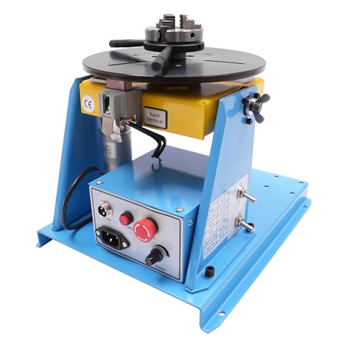 FIPINIXK Welding Positioner, 20W Rotary Welding Positioner Turntable Table with 2.56in Three-Jaw Chuck & Foot Pedal Portable Welder Welding Table for Welding Flanges Tubes, Blue