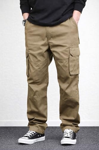 Image of MiraMichi Men's Relaxed Fit Solid Pattern Cotton Cargo Pant with 6 Pocket Button Down Closure Type and Standard Length | Six Pockets Cargos Pant's |Bonkers Joggers for Men