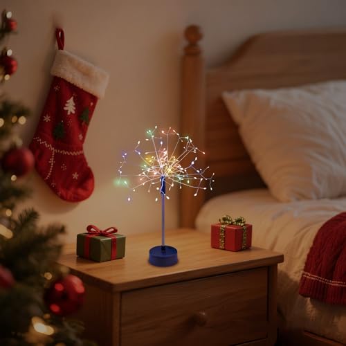 Nest and Flowers Table Lights Fireworks, Mini Table Starburst Silver Lights, Led Christmas Starburst Firework Lamp, Battery/USB Warm White Decorative Fireworks Light for Party, Home Decor