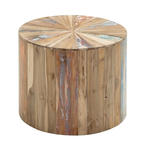 Deco 79 Reclaimed Wood Handmade Side End Accent Table Pinwheel Drum End Table with Multi Colored Accents, Side Table 22" x 22" x 18", Brown