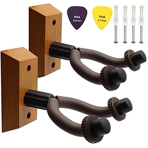 2 Piece Guitar Wall Mount Hanger, Heavy Duty Sturdy Guitar Stand, Strong Holder for Bass Electric Acoustic Guitar Ukulele (Square) Cover