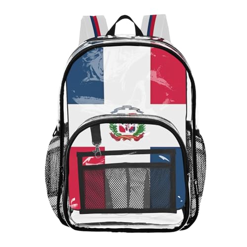 Travel Clear Backpack Floral Girls Backpack Kids Boys Approved Plastic Bag Large Dominican Republic Flag
