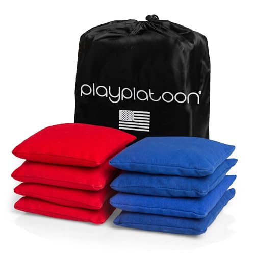 Play Platoon Premium Weather Resistant Duck Cloth Cornhole Bags - Set of 8 Bean Bags for Corn Hole Game - 4 Red & 4 Blue