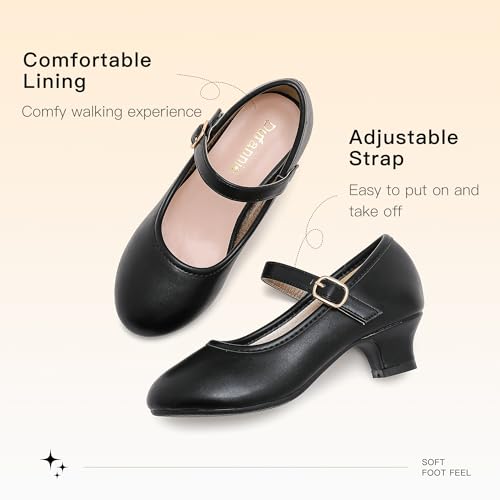 Image of Dufannie Girls Dress Shoes Low Heel Princess Flats Mary Jane Flower Wedding Party Glitter Shoes for Kids Toddler