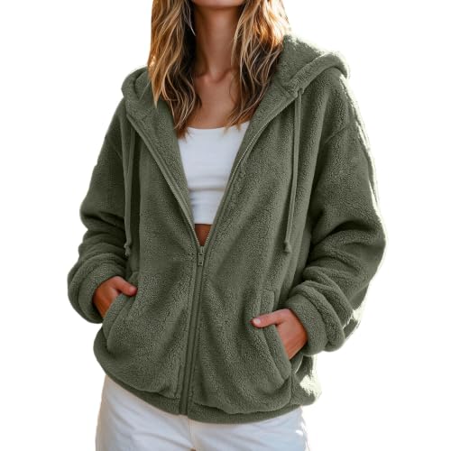 Sherpa Fleece Jacket Women Hooded Zip Coat Pockets Casual Winter Daily Wear - image 2