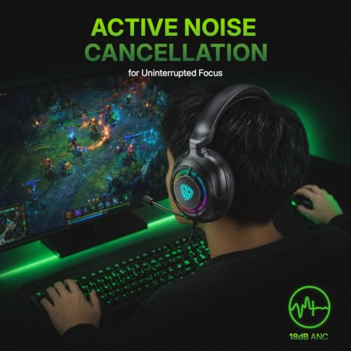 Image of SpinBot Ranger HX700 Tri-Mode Wireless Headphones with ANC & RGB | 20ms Low Latency 2.4GHz + Bluetooth 6.0 & AUX, Detachable Mic, 50mm Drivers, Gaming & Work Headset for PC & Mobile