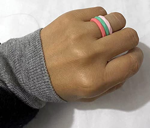 AZYOUNG Womens 3mm Wide Diamond Silicone Wedding Ring 10pcs set Pink Purple Blue Stackable Rubber Bands - US Size 4-102