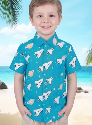 Image of Boys Hawaiian Button Down Shirt, Pure Combed Cotton Short Sleeve Size 3-15Y