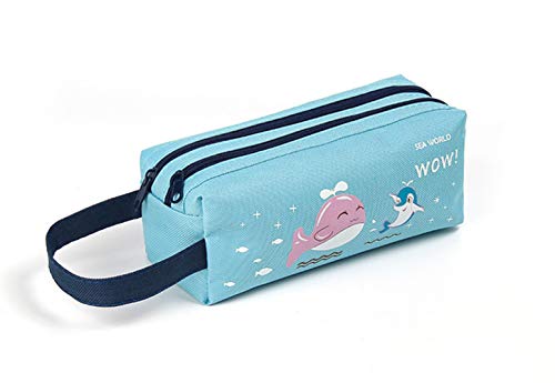 Freesom Trousse Scolaire, Crayon Fille Garcon Femme Ado Animaux Grande Capacite Original Sac Organiseur Fourniture Scolaire Kawaii Fun Etudiant College Pastel Lycee Cadeau (Bleu) Cover