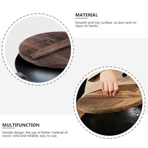 Image of Enamel Coated 24cms Cast Iron Pan with Wooden Lid Induction Friendly Heavy Duty Cookware