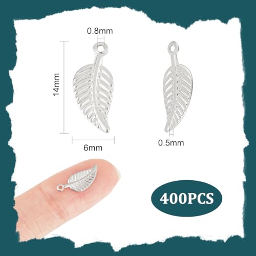 UNICRAFTALE 400Pcs 0.8mm Hole 304 Stainless Steel Leaf Pattern Pendant Foliage Hollow Charms Drop Dangle Earrings Metal Plant Charm for DIY Bracelet Necklace Jewelry Making - Image 3