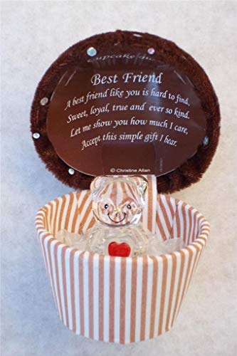 Boîte cadeau en verre style cupcake ours en peluche avec poème à l'intérieur du couvercle Marron Cover