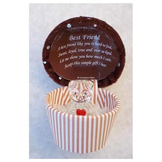 Cupcake kristall glas nallebjörn presentset lådor, vackert invändigt lock graverat med en härlig dikt, personlig och dekorativ presentuppsättning för speciella tillfällen inklusive födelsedagar. (bästa vän)