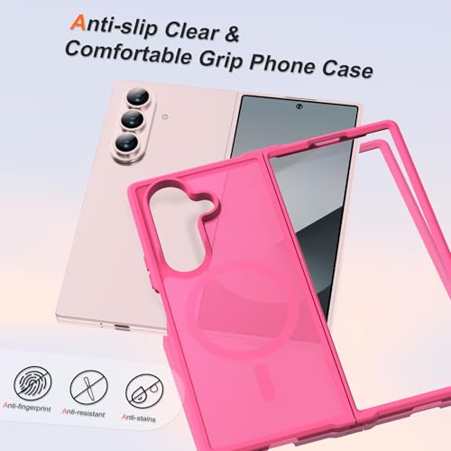 Image of ORETECH Magnetic for Samsung Galaxy Z Fold 7 Case, Translucent Back Non-Slip Hard PC Shockproof Bumper Protective Phone Case Cover for Samsung Z Fold 7 - Hot Pink
