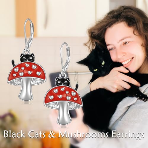 Boucles d'oreilles champignon argent sterling 925 bijou chat noir femme - 6