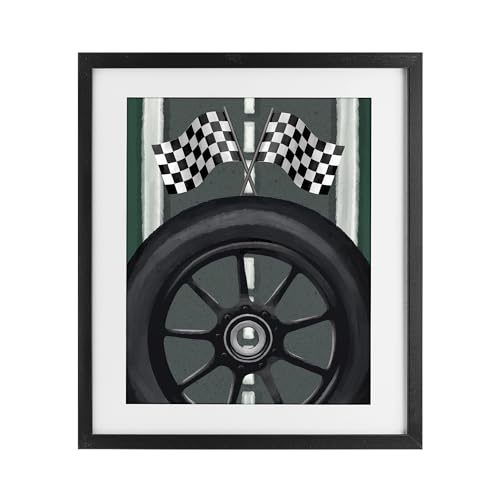 Cadre de qualité Racetrack Flags & Tire sous verre véritable, art mural fabriqué aux USA
