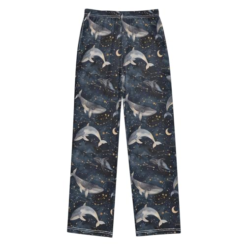Cartoon Universe Whale Pajama Pants Lounge Sleep Pants Elastic Waist Long Pajama Bottoms with Pockets for 6-14 Years