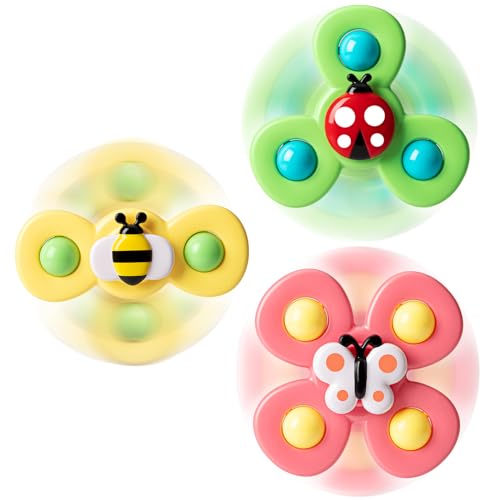 Image of 3PCS Suction Cup Spinner Toys for 1 2 Year Old Boys Spinning Toys Baby Toys 12-18 Months Sensory Toys for Toddlers 1-3 Easter Basket Stuffers Gifts for 1 Year Old Girls