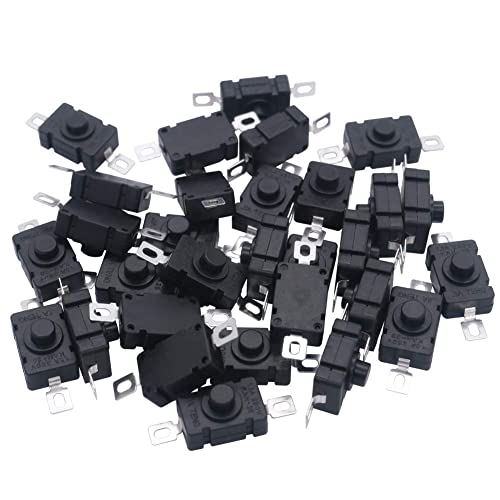 mxuteuk 30pcs Latching Micro Mini ON/Off Switch Self-Lock Push Button Switch AC 250V 1.5A for DIY SMD Flashlight Type (Flat Pin with Hole) T-KAN-28