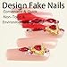 SINSEN Long Square Press on Rhinestone Acrylic Glossy Red French Tip False Nails Kit - Reusable Stick on Finger Manicure Decorations for Women, 24PCS