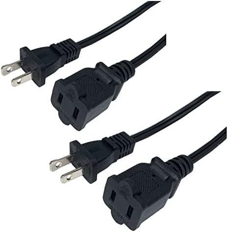 2 Prong Extension Cords, 5FT Indoor Small Power Cable Male to Female, 18AWG US Outlet Two Prong Extension Cord NEMA 5-15P to NEMA 5-15R 2 Pack Black