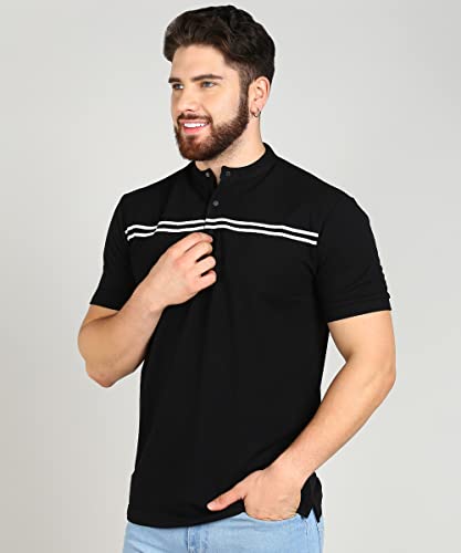 Image of Alan Jones Clothing Men's Cotton Regular Fit Mandarin Collar Solid Polo T-Shirt