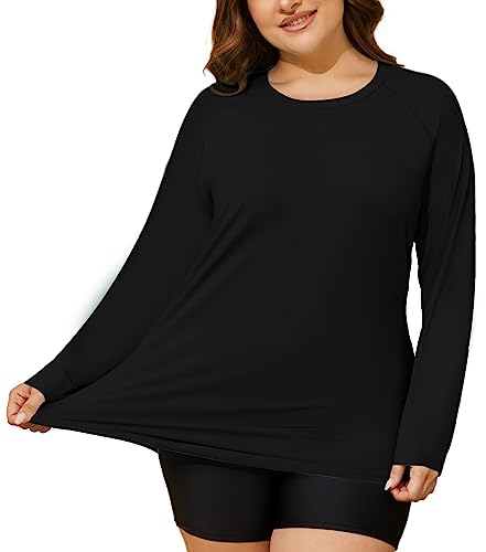 COOTRY Women's Plus Size Sun Shirts UPF 50+ UV Protection Long Sleeve Rash Guard Quick Dry Workout Hiking Fishing Swim Shirt