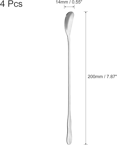 Miniatura 2 de uxcell Cuchara de mango largo, 4 cucharas de helado de 7.87 pulgadas, cucharas de cóctel de acero inoxidable para mezclar, beber, café (plateado)