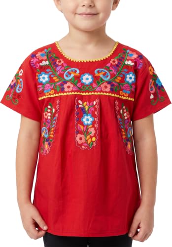 Image of YZXDORWJ Mexican Blouse for Girls Traditional Embroidered Summer Short Sleeve Peasant Blouse for Kids