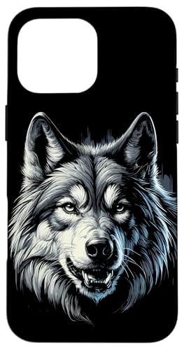 Hülle für iPhone 16 Pro Max Majestätischer grauer Wolf (Canis Lupus) Portrait-Grafik