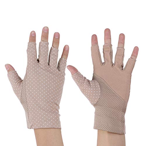 Hemobllo Guantes sin Dedos de Protección Solar UV para Ciclismo y Equitación, Guantes Ultrafinos de Medio Dedo para Mujer, un Par Color Caqui