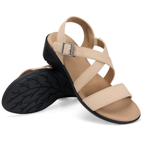 Image of SHIBEVER Wedge Sandals for Women Dressy: Comfortable Low Heel Sandals | Adjustable Casual Dress Shoes with Cushioned Insole and Non-Slip Sole, All-Day Walking