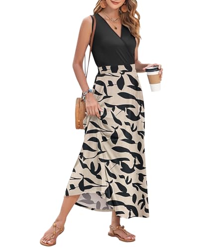Image of AUSELILY Womens Maxi Dress Summer Sleeveless Wrap Long Dresses with Pockets | V-Neck Wrap Sleeveless Sundress, fits formal, casual, beach, vacation & daily wear